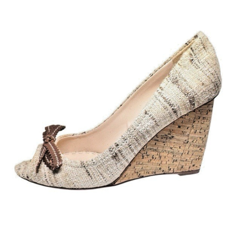 PRADA TWEED PEEP TOE BOW PUMPS BEIGE BROWN 39 US 8.5 NIB ITALY AUTHENTIC